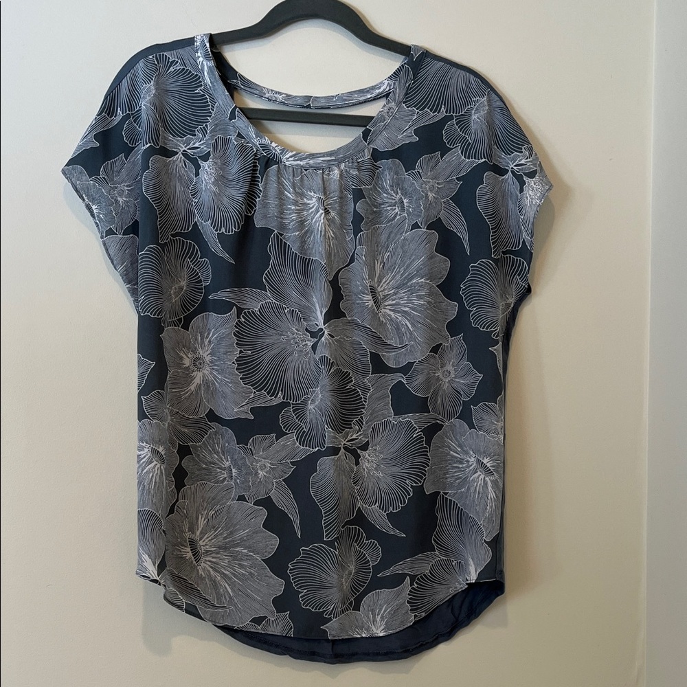 LOFT Charcoal Floral Blouse